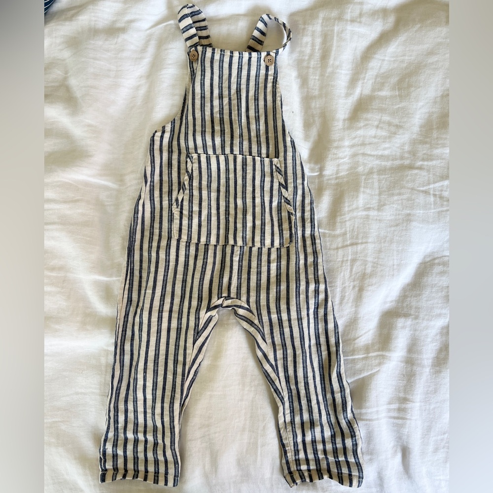 Zara toddler blue stripe linen overalls